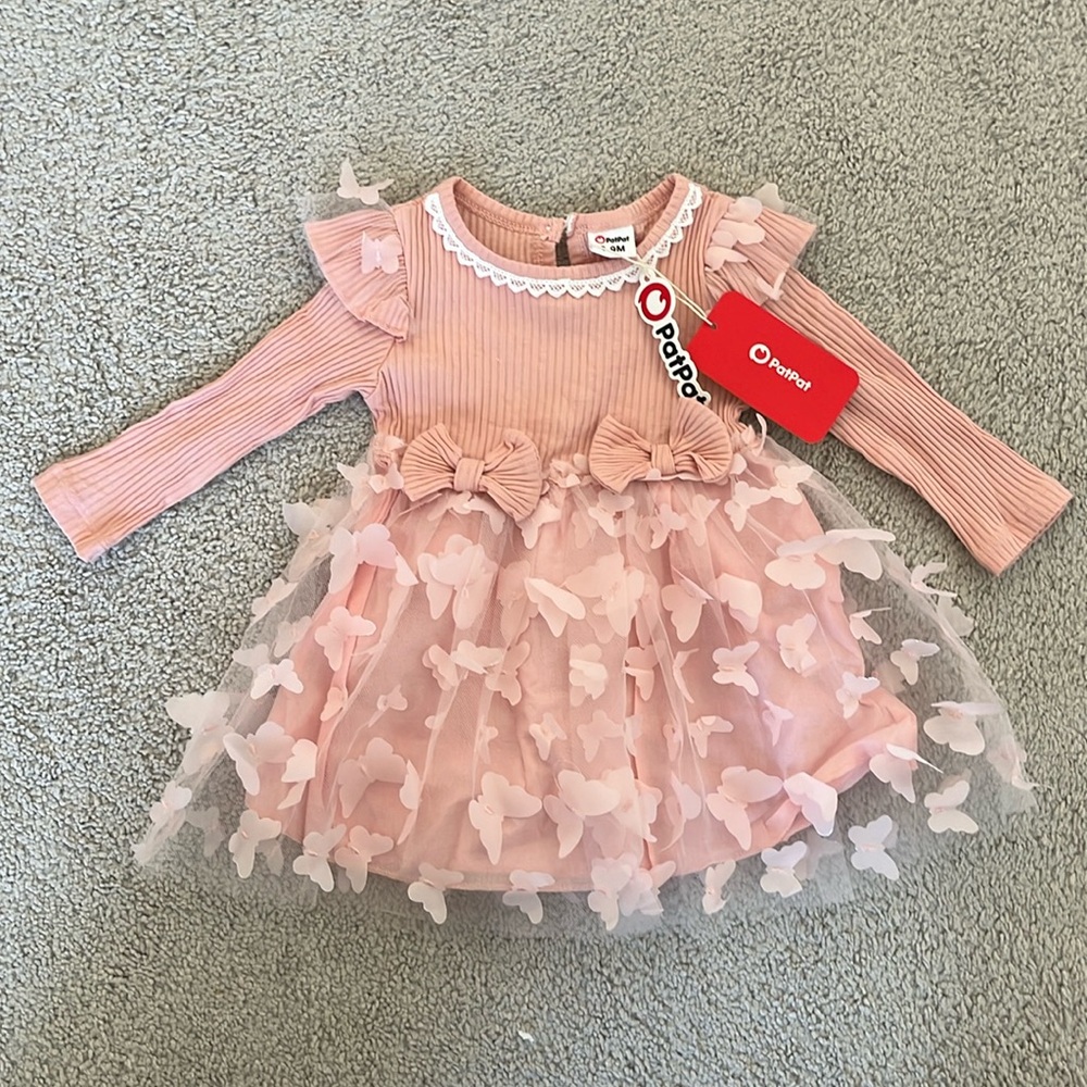PATPAT Baby Girl Dresses Ruffle Sleeve Tutu Dress Butterfly Tulle